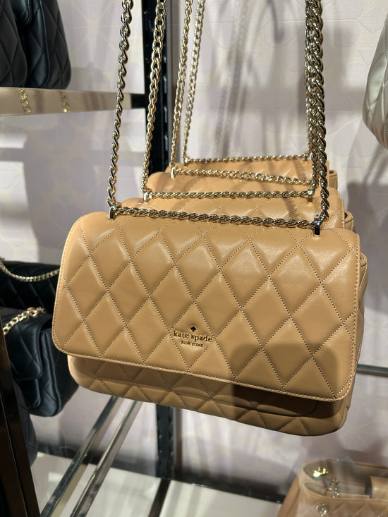 Load image into Gallery viewer, Kate Spade Carey Medium Smooth Quilted Leather Flap Shoulder Bag In Tiramisu (Pre-Order)
