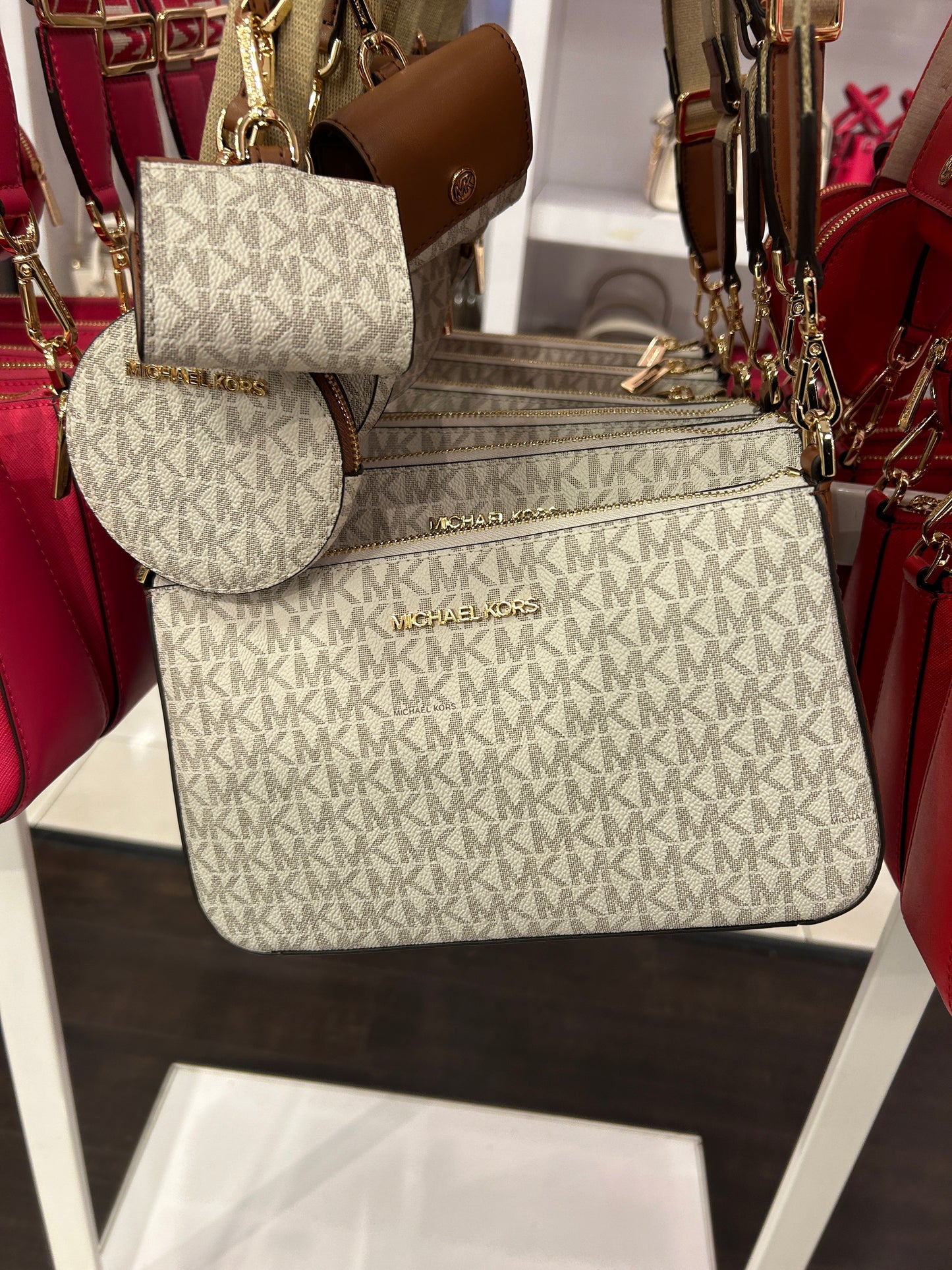 Load image into Gallery viewer, Michael Kors Small Crossbody With Tech Attached In Monogram Vanilla (Pre-order)
