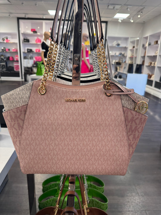 Michael Kors Jet Set Large Chain Shoulder Tote Bag In Colorblock Monogram Powder Blush (Pre-Order)