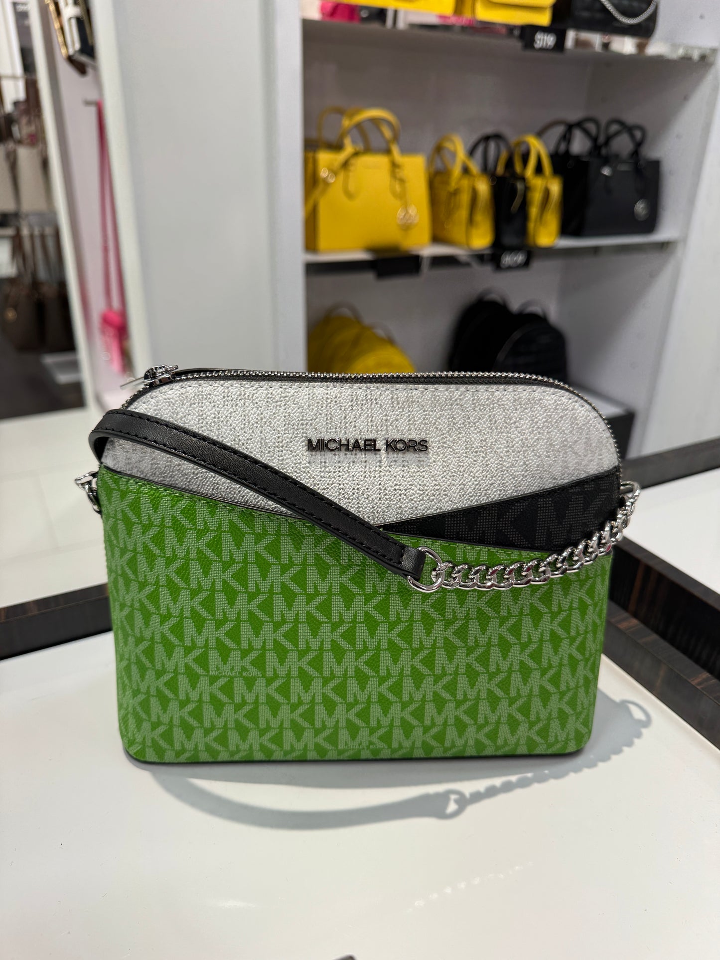 Michael Kors Dome Crossbody In Colorblock Jungle Green Multi (Pre-Order)