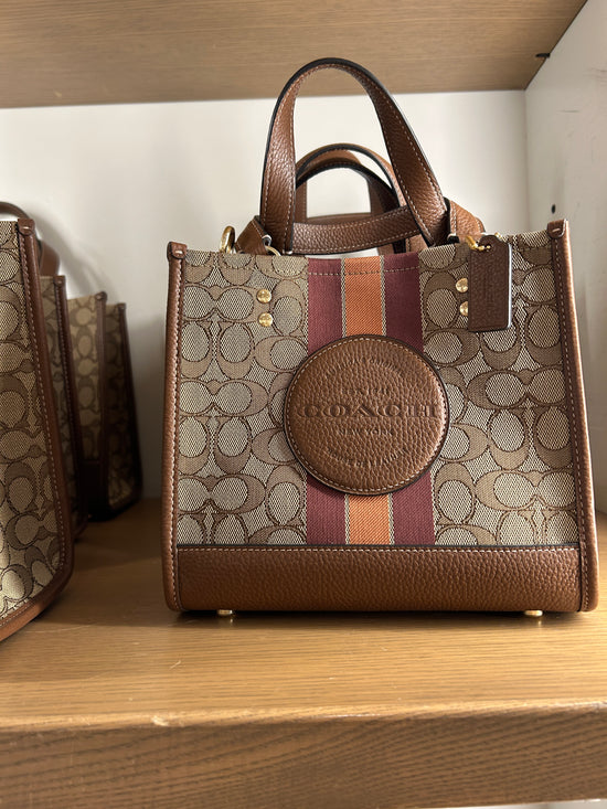 Load image into Gallery viewer, Coach Dempsey Tote 22 In Signature Jacquard With Stripe And Coach Patch Saddle Multi (Pre-order)
