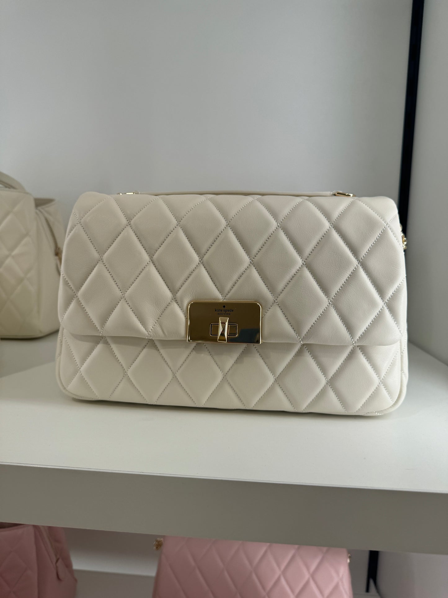 Kate Spade Carey Flap Shoulder Smooth Quilted Leather Bag In Meringue (Pre-order)