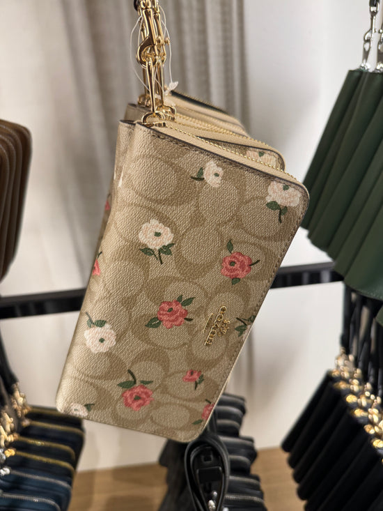 Coach Long Zip Around Wallet In Signature Canvas With Floral Print Light Khaki Chalk Multi (Pre-Order)