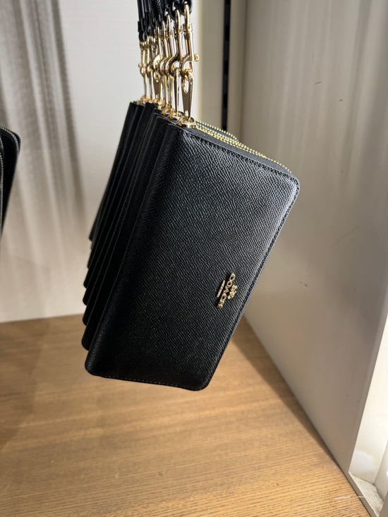 Coach Long Zip Around Wallet In Black Gold Hardware (Pre-Order)
