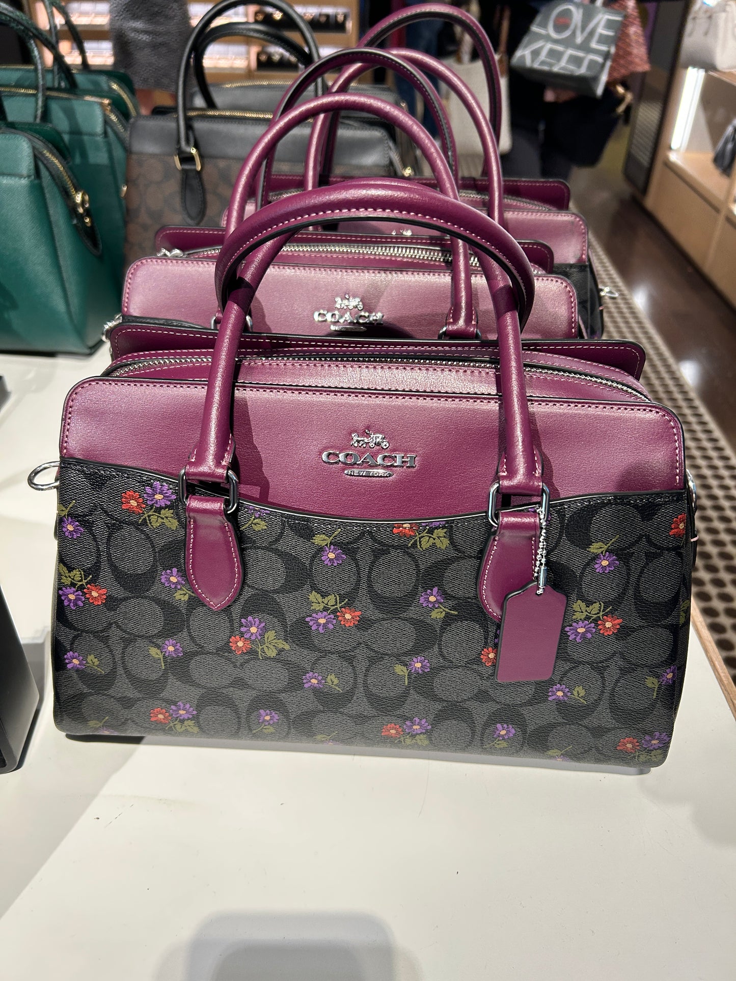 Coach Darcie Carryall Signature With Country Floral Print In Graphite Deep Berry (Pre-Order)