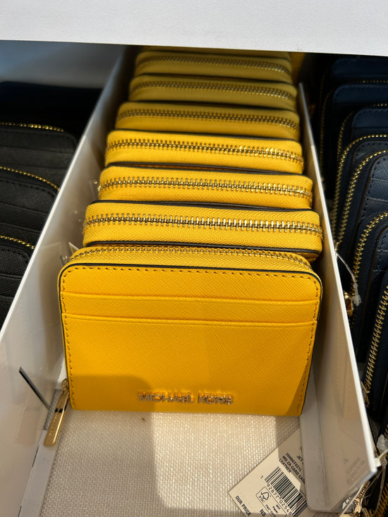 Michael Kors Zip Around Card Case In Yellow