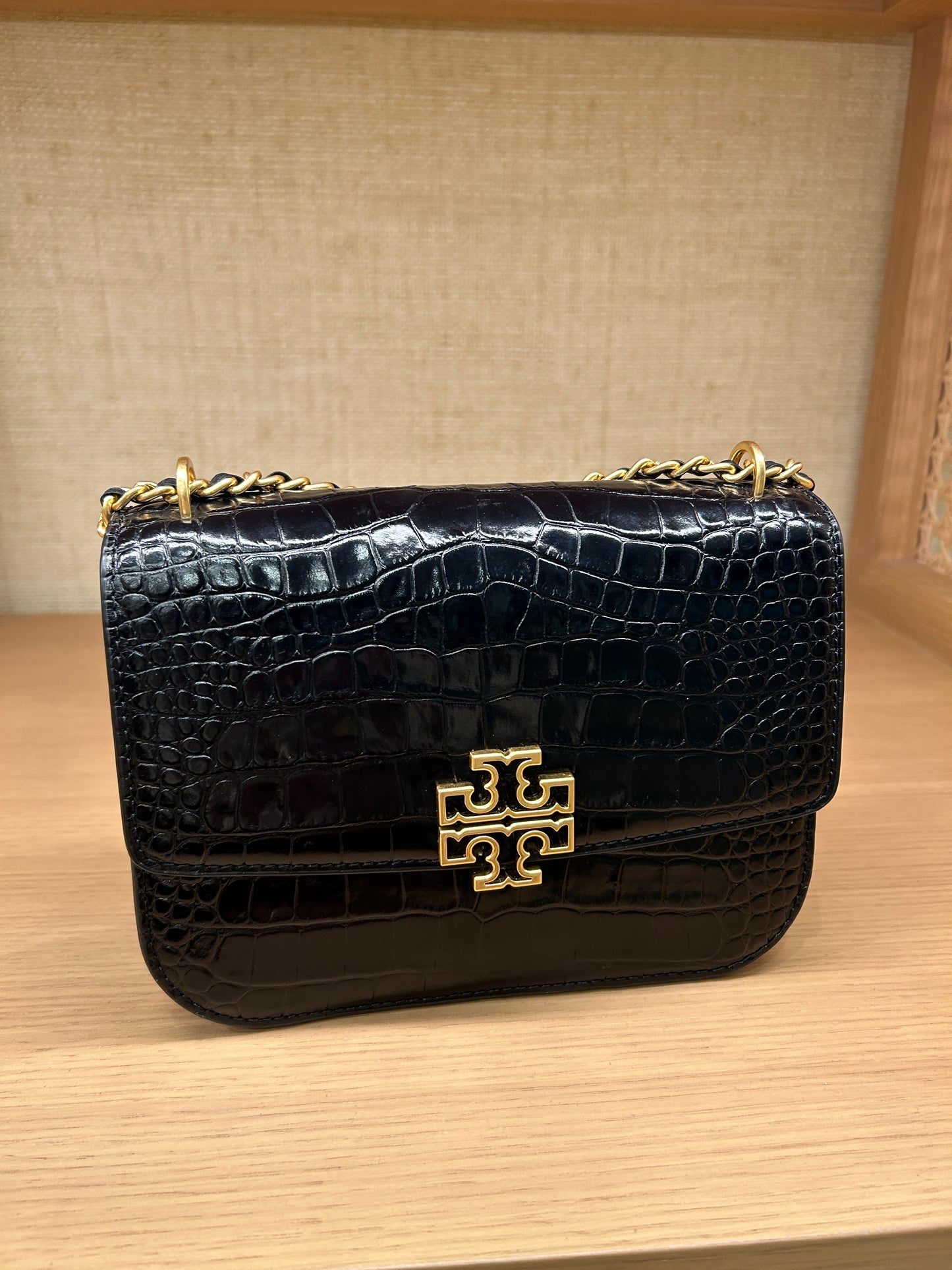 Tory Burch Britten Embossed Small Adjustable Shoulder Bag In Black (Pr