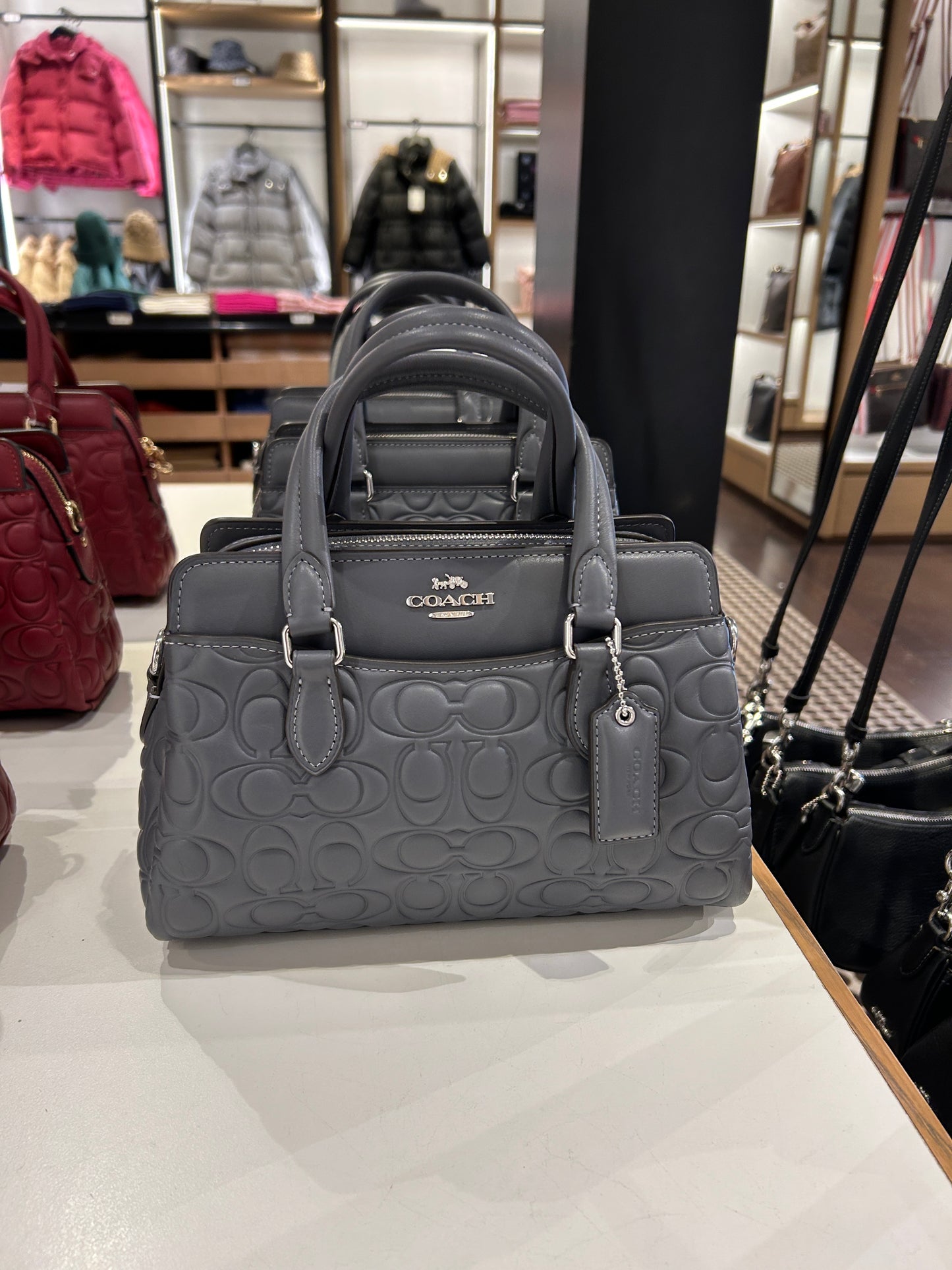 Coach Mini Darcie Carryall With Signature Leather In Industrial Grey (Pre-Order)