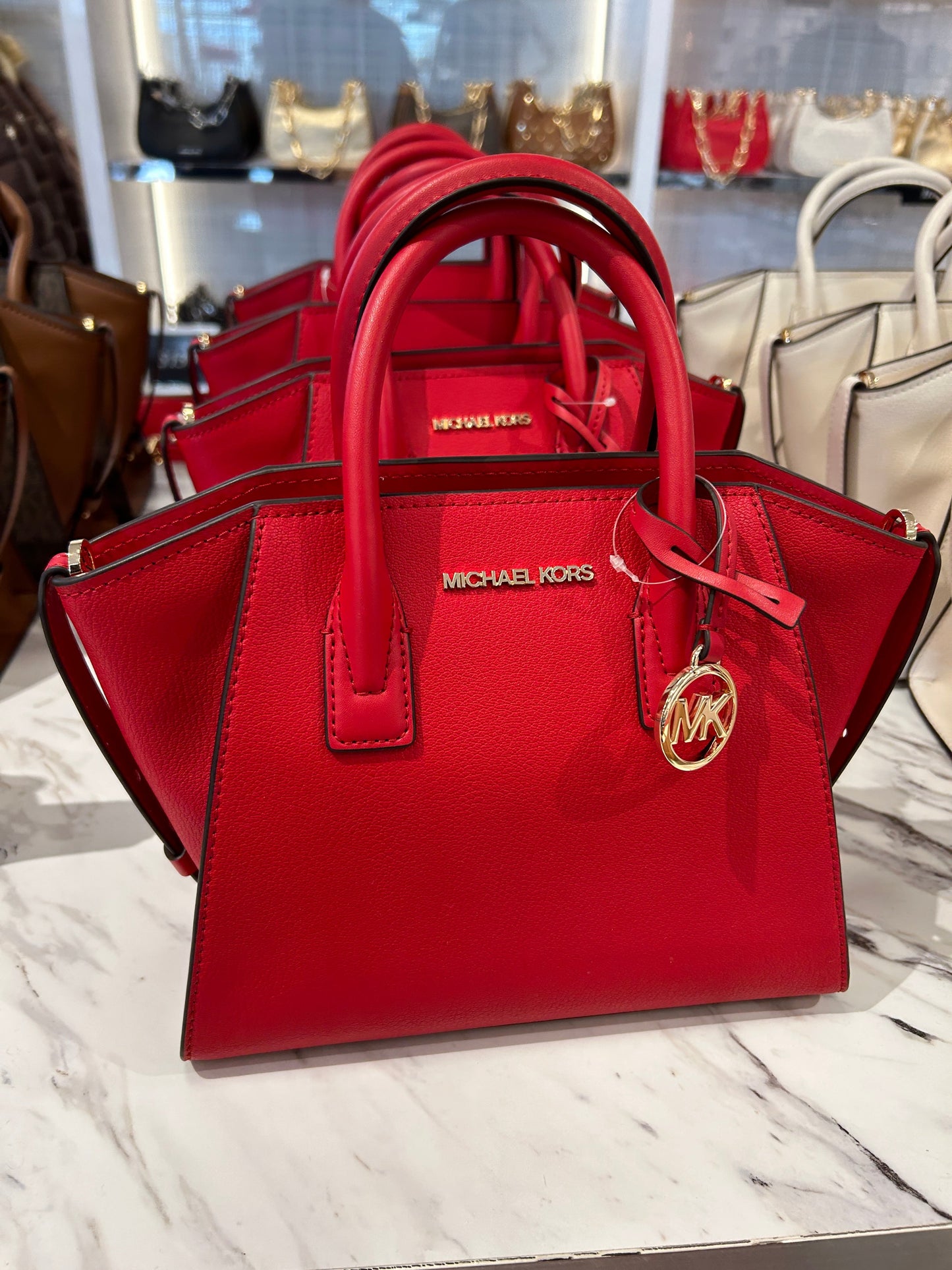 Load image into Gallery viewer, Michael Kors Avril Small Leather Top Zip Satchel In Red (Pre-order)
