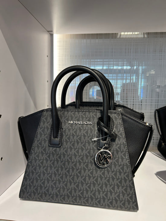 Load image into Gallery viewer, Michael Kors Avril Small Leather Top Zip Satchel In Monogram Black (Pre-Order)
