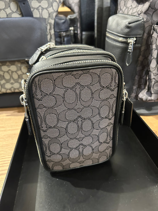 Coach Men Stanton Crossbody In Signature Jacquard Utility Charcoal Black (Pre-Order)