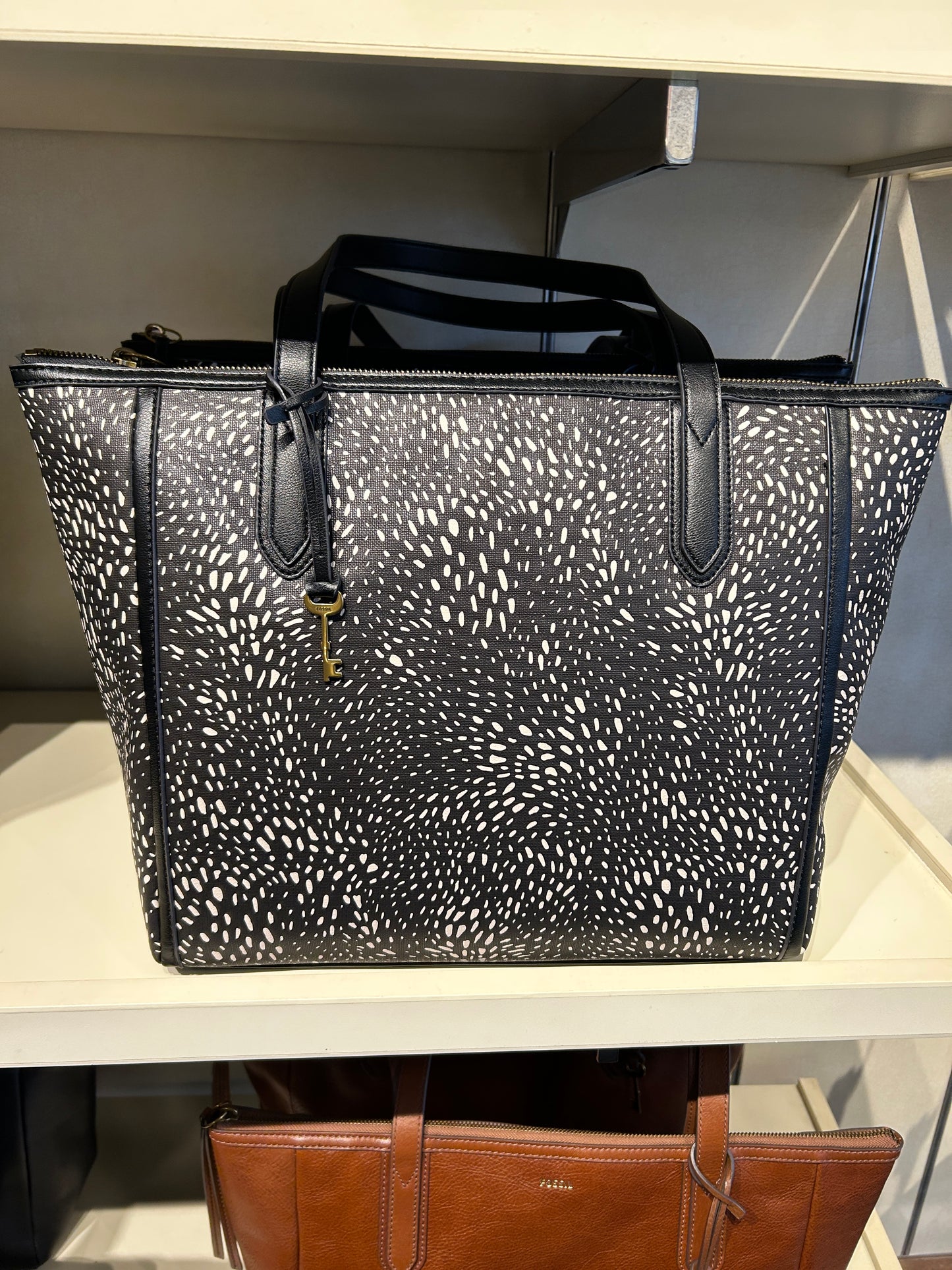 Fossil Sydney Tote In Black Cheetah