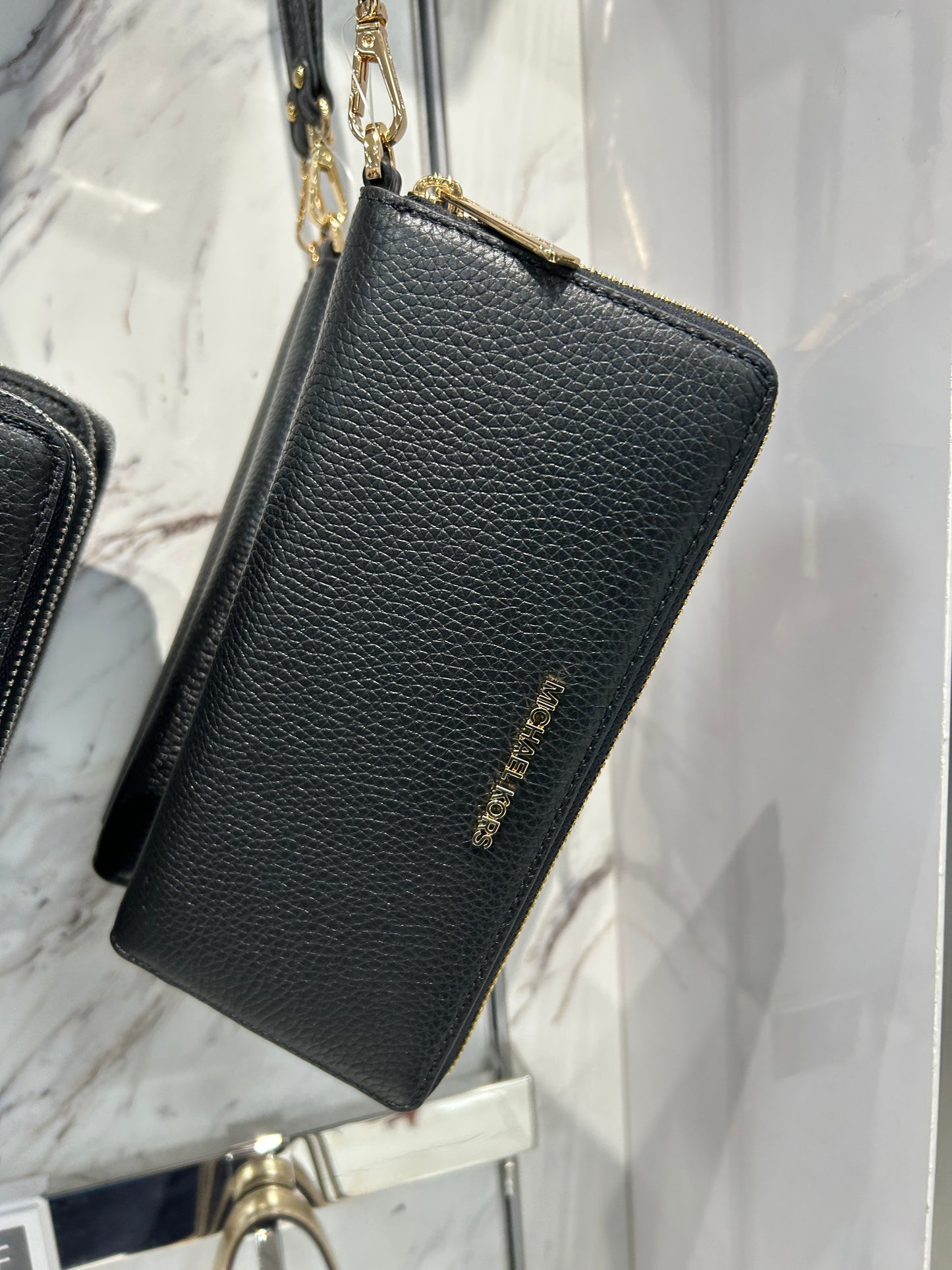 Michael Kors Jet Set Travel Xl Wallet In Black Gold Hardware