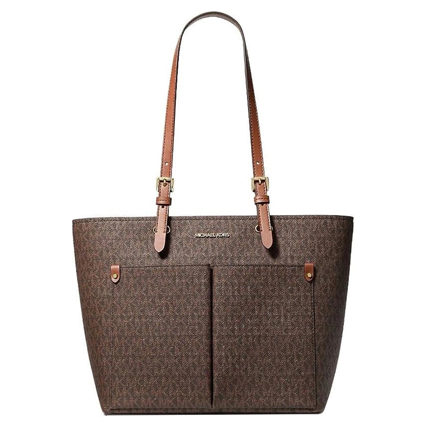 Michael Kors Medium Double Pocket Tote In Monogram Brown