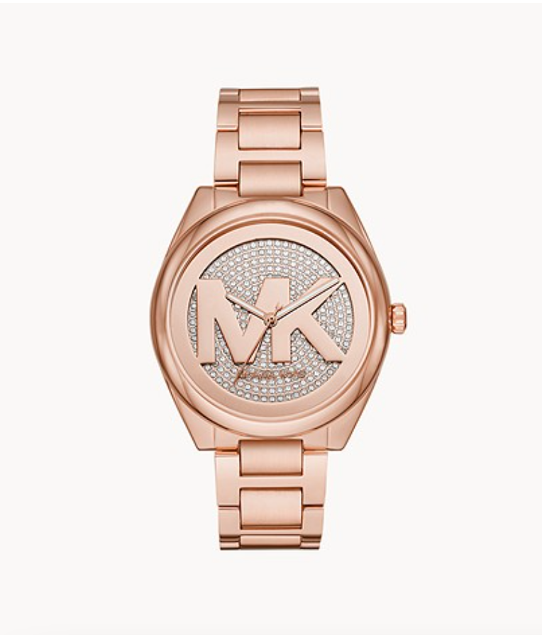 Michael Kors Women Rose Gold Bradshaw Pace Crystal Logo Watch Mk7312