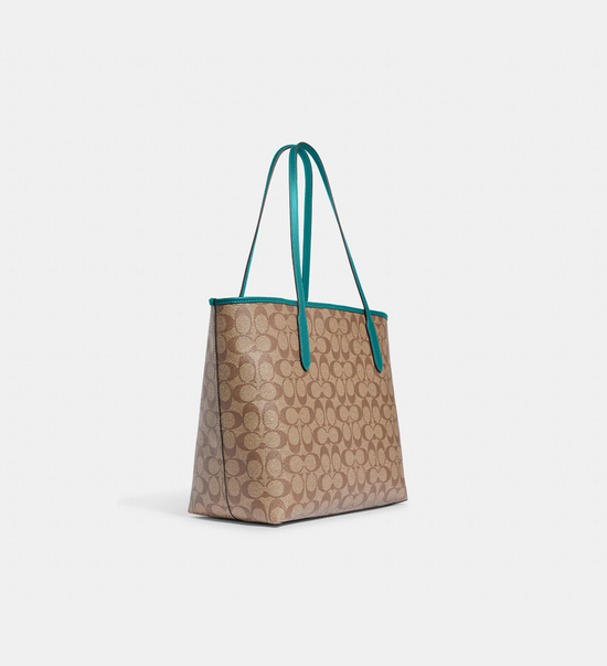 Load image into Gallery viewer, Coach Open City Tote In Signature Khaki Teal
