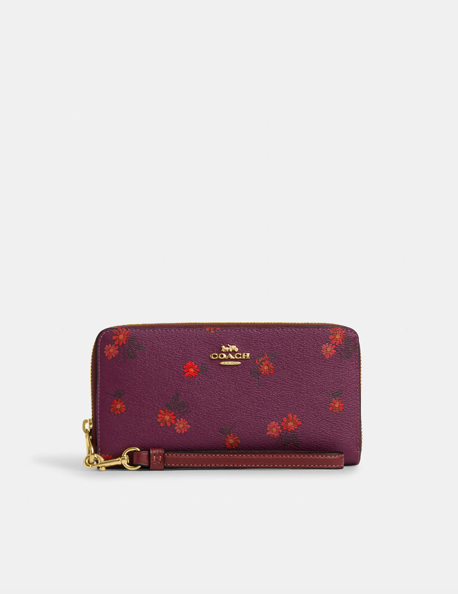 Coach Long Zip Around Wallet With Country Floral Print In Deep Berry Multi (Pre-Order)
