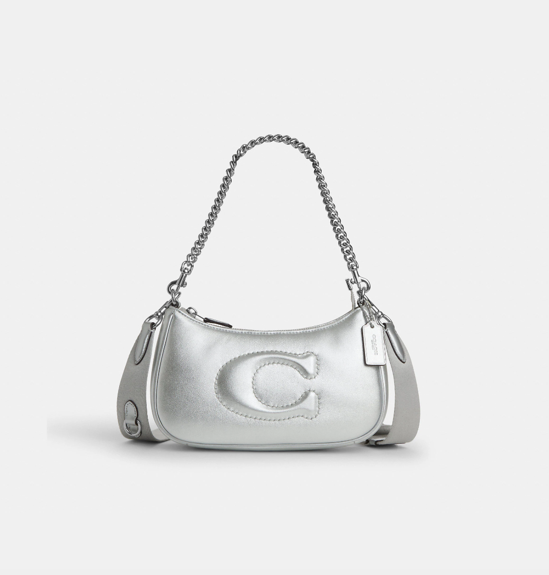 Coach Teri Shoulder Bag With Signature Quilting In Metallic Silver (Pre-Order)