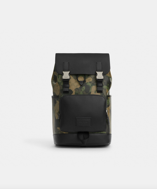 Coach Track Men Backpack In Signature Canvas With Camo Print Green Multi (Pre-Order)