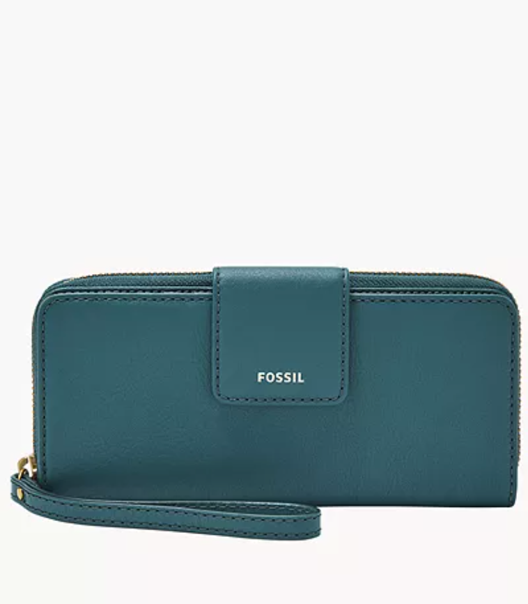 Fossil Madison Zip Clutch In Teal Green SELLECTION