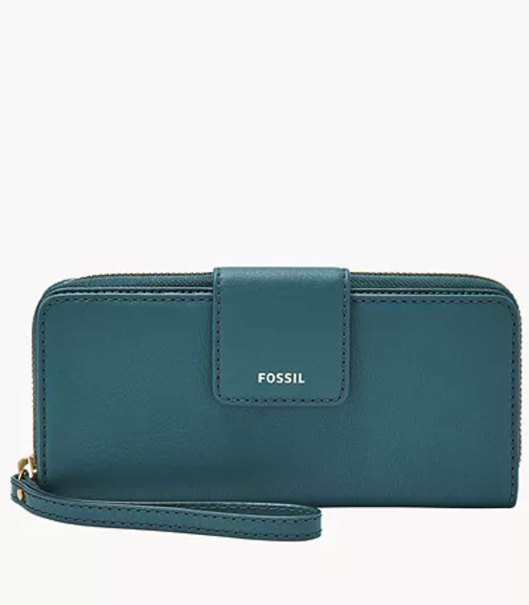 Fossil Madison Zip Clutch In Teal Green