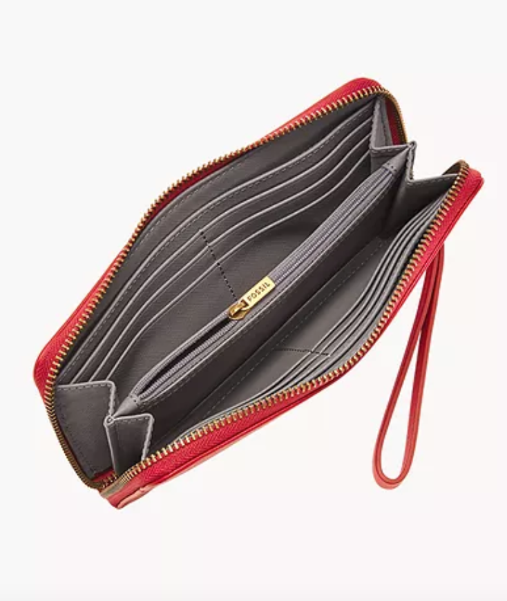 Fossil Jori Zip Clutch In Red