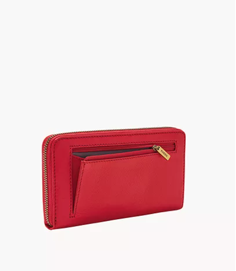 Fossil Jori Zip Clutch In Red