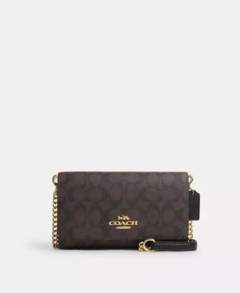 Coach Flap Clutch Crossbody In Signature Brown Black SELLECTION