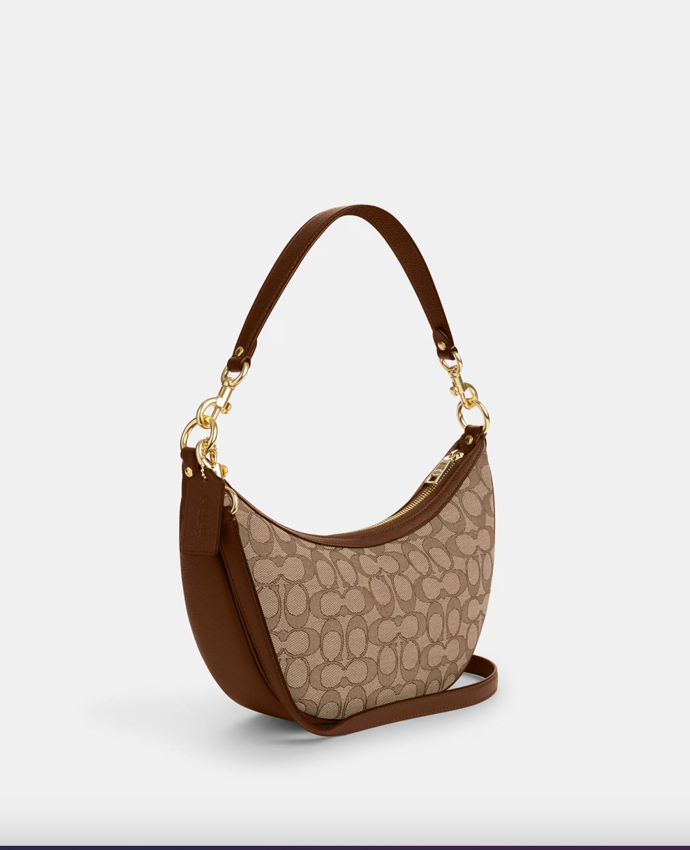 Coach Aria Shoulder Bag In Signature Jacquard Khaki Saddle Multi