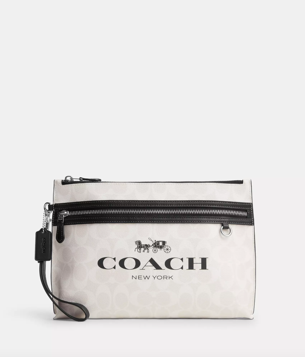 Coach Men Carryall Pouch In Signature Chalk Black Multi
