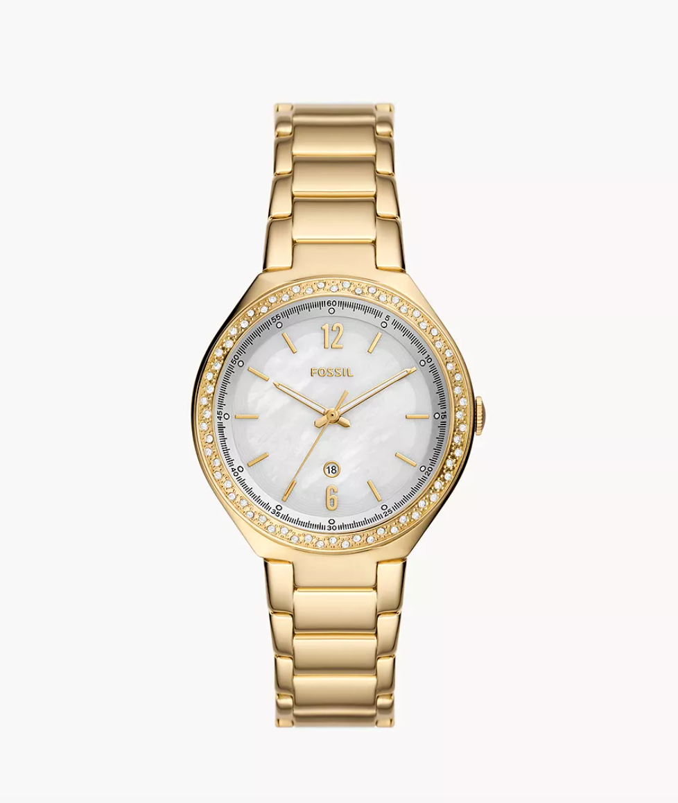 Fossil Women Ashtyn Three-Hand Date Gold-Tone Stainless Steel Watch Bq3842