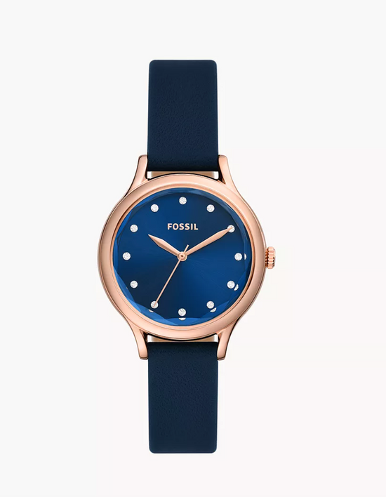 Fossil Women Laney Three-Hand Navy Leather Watch Bq3858 (Pre-Order)