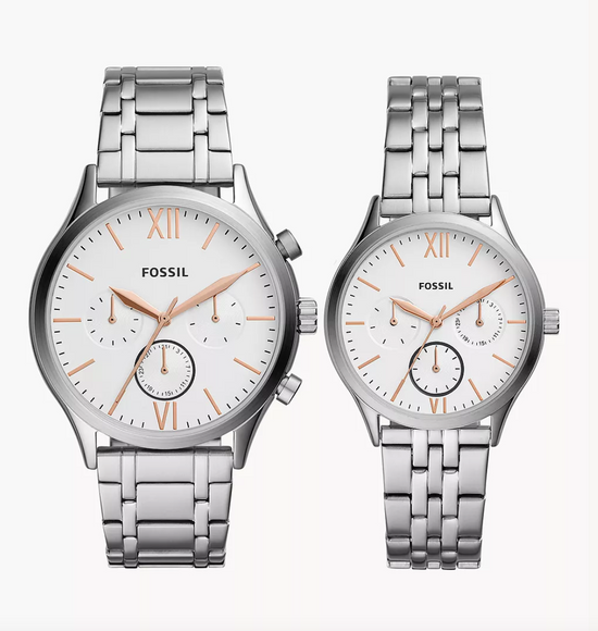 His and Hers Fenmore Multifunction Stainless Steel Watch Gift Set Bq2868