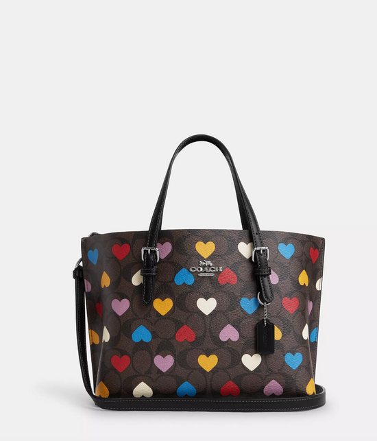 Coach Mollie Tote 25 In Signature Canvas With Heart Print Brown Black Multi