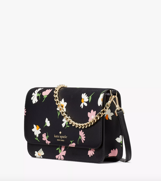 Load image into Gallery viewer, Kate Spade Madison Floral Waltz Flap Convertible Crossbody In Black Multi (Pre-Order)
