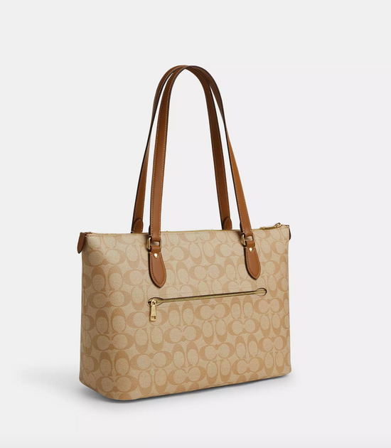 Coach Gallery Tote In Signature Canvas With Stripe In Chalk Lt Saddle