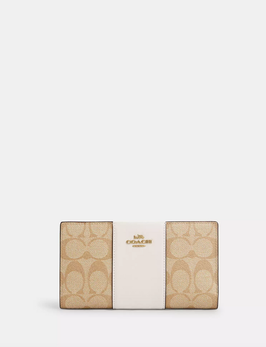 Coach Slim Zip Wallet In Signature Canvas With Stripe Chalk Lt Saddle (Pre-Order)