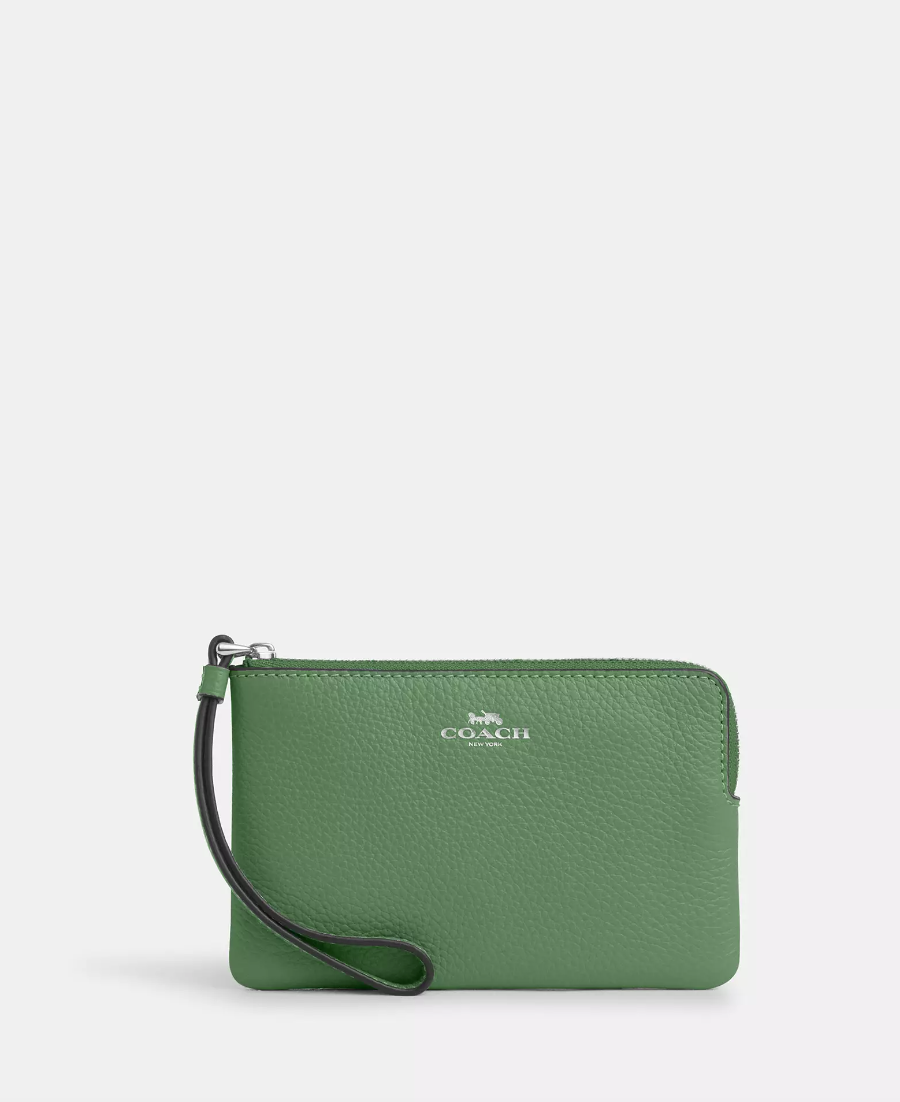 Coach Corner Zip Small Wristlet In Leather Soft Green (Pre-Order)