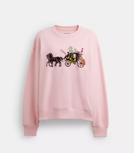 Coach Garden Floral Horse And Carriage Crewneck In Pink (Pre-Order)
