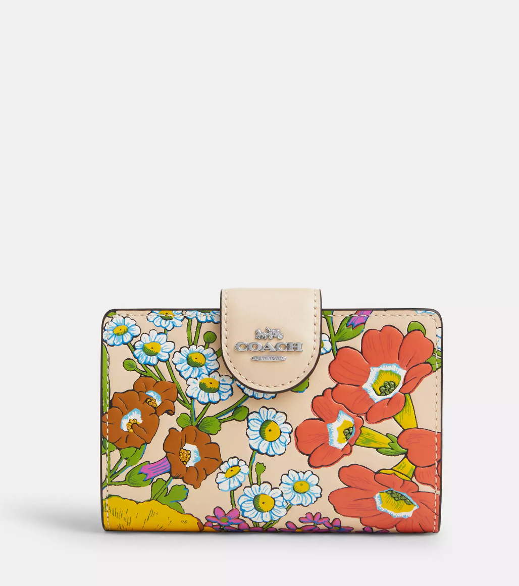 Coach Medium Corner Zip Wallet With Floral Print In Ivory Multi (Pre-Order)