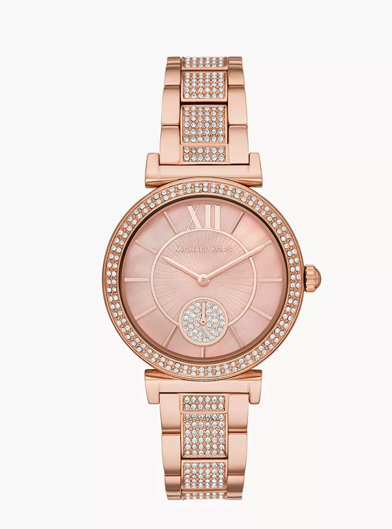 Michael Kors Women Abbey Three-Hand Rose Gold-Tone Stainless Steel Watch Mk4617 (Pre-Order)