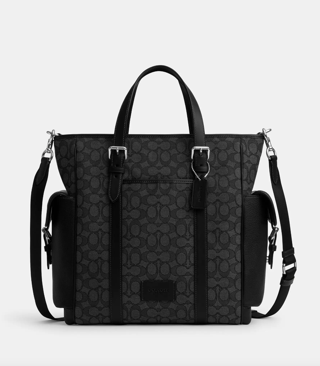 Coach Men Sprint Tote In Signature Jacquard Charcoal Black SELLECTION