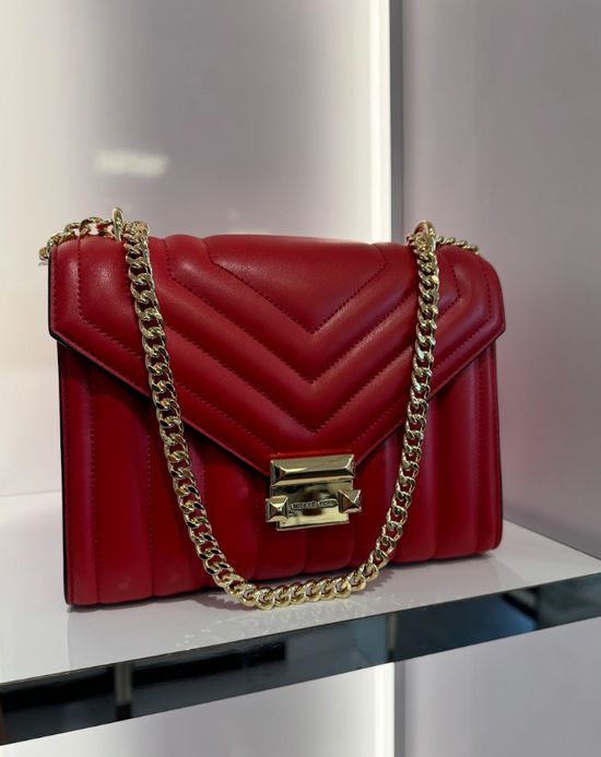 Michael Kors Whitney Medium Quilted Flap Shoulder Bag In Bright Red (Pre-Order)