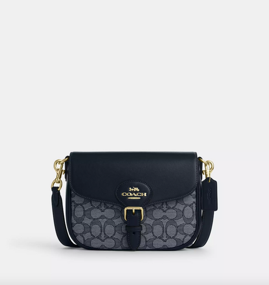 Coach Amelia Saddle Bag In Signature Jacquard Midnight Navy