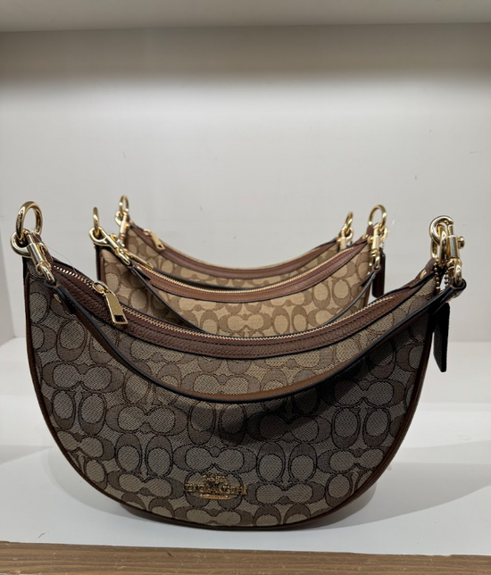 Coach Aria Shoulder Bag In Signature Jacquard Khaki Saddle Multi