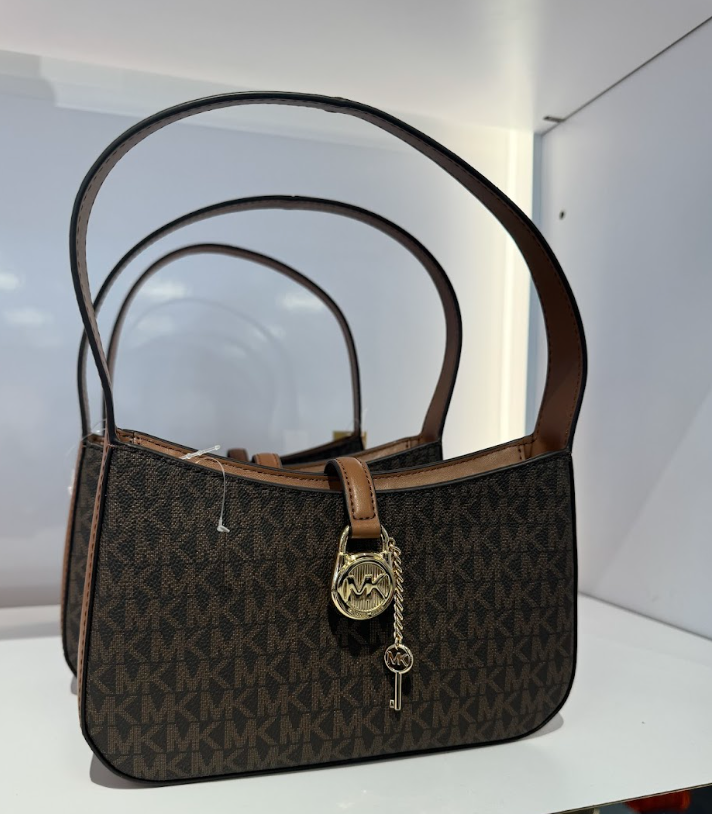 Michael Kors Lyra Small Pochette In Monogram Brown