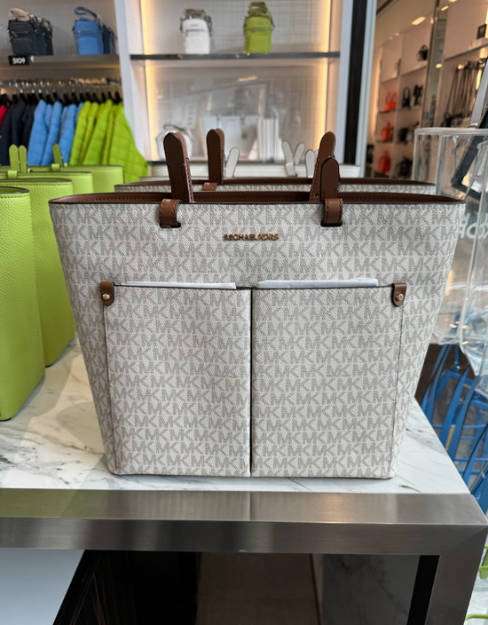 Michael Kors Medium Double Pocket Tote In Monogram Vanilla