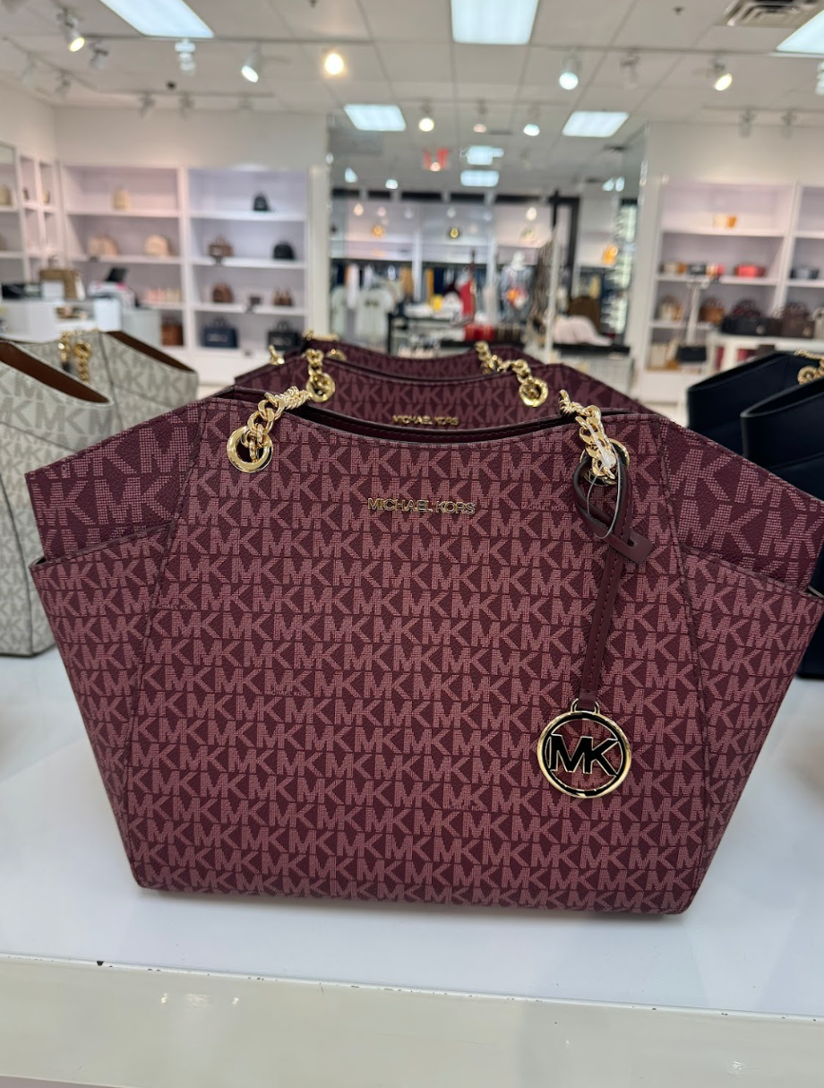 Michael Kors Jet Set Large Chain Shoulder Tote Bag In Monogram Oxblood (Pre-Order)