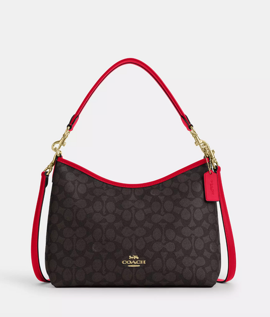 Coach Laurel Shoulder Bag In Signature Walnut Bold Red (Pre-Order)