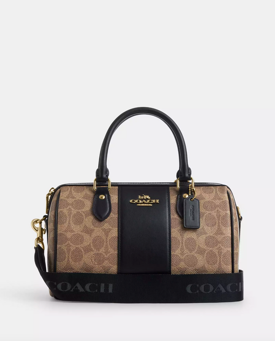 Coach Rowan Satchel In Signature Gold Tan Black(Pre-Order)